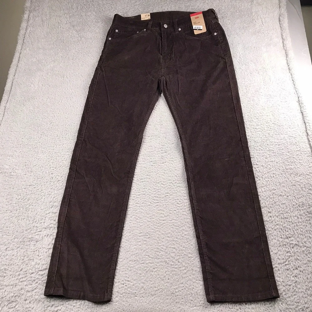 Levis 505 Regular Pants Mens 34x34 Brown Corduroy Stretch Straight Leg Cords NEW